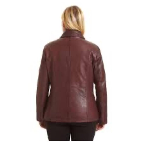 Preston & York Women Full Zip Front Burgundy Lamb Leather Jacket Size M - Picture 2 of 12